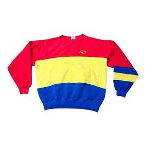 Vintage 80s Izod Lacoste Colorblock Sweatshirt Large Primary Red Yellow Blue USA